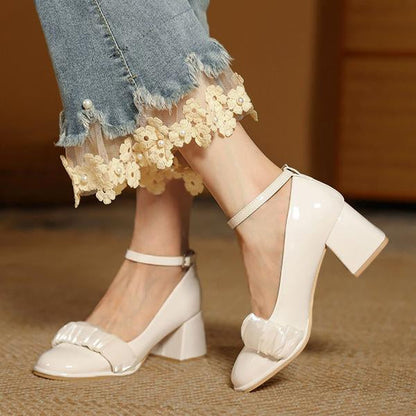 Women's Elegant Mesh Round Toe Thick Heel Mary Jane 25125933C