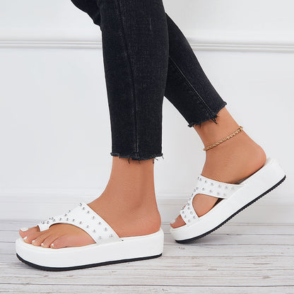 Toe Loop Thick Straps Slide Sandals Platform Toe Ring Slipers