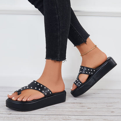 Toe Loop Thick Straps Slide Sandals Platform Toe Ring Slipers