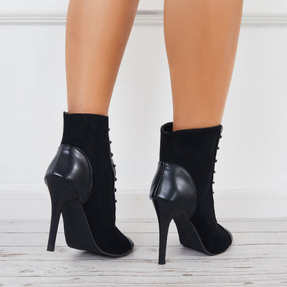 Black Peep Toe High Heel Sandals Lace Up Ankle Boots Party Shoes