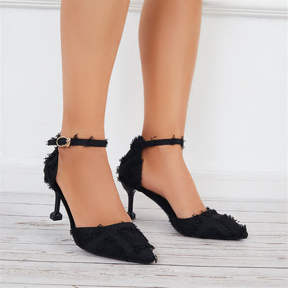 Women Ankle Strap Pumps Pointed Toe Stilettos High Heel Dress Shoes