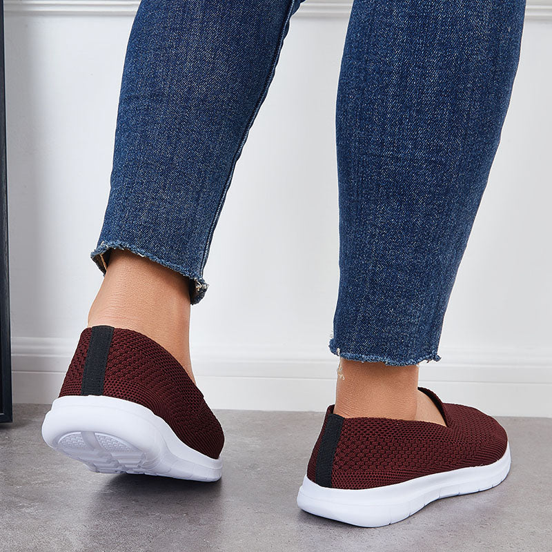 Breathable Slip on Mesh Knit Sneakers Flat Loafers Walking Shoes