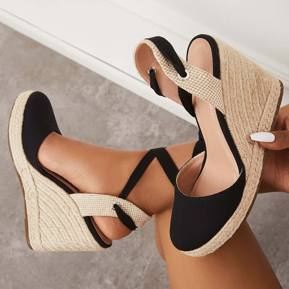 Lace up Espadrille Wedges Platform Heel Singback Sandals