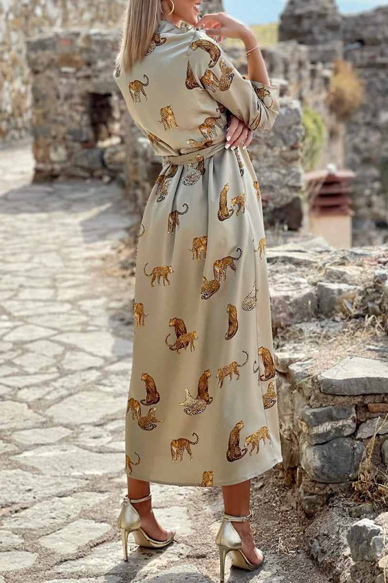 Sweet Elegant Print Animal Printing V Neck A Line Dresses