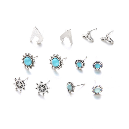 Boho Turquoise Stud Earring Set