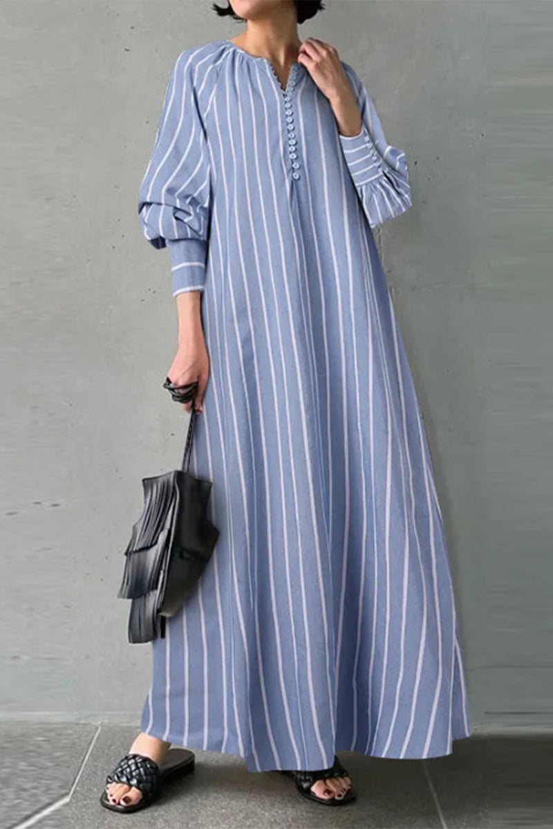 Casual Simplicity Striped Patchwork O Neck A Line Dresses