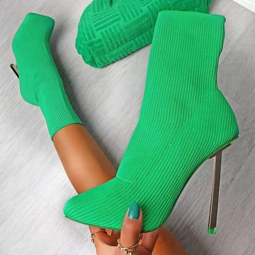 Square Toe Sexy Stiletto Knit Socks Boots