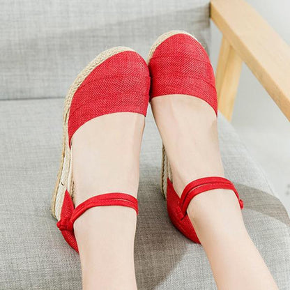 Women's Linen Braided Roman Wedge Sandals 56464076C