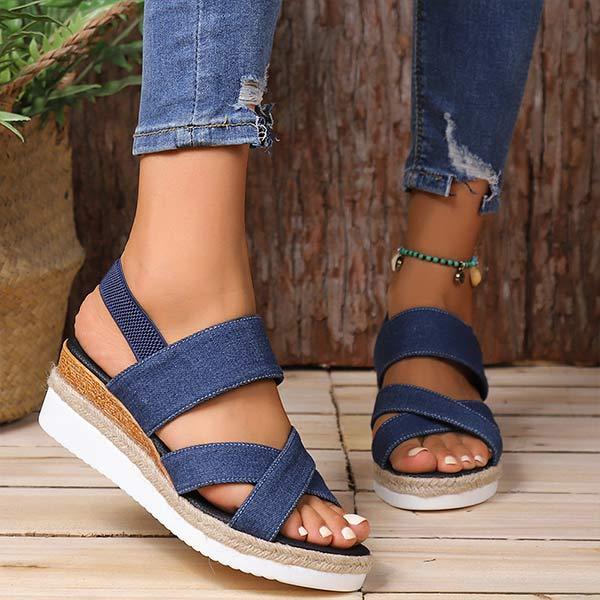Women's Hemp Rope Fish Mouth Wedge Platform Sandals 76384703C
