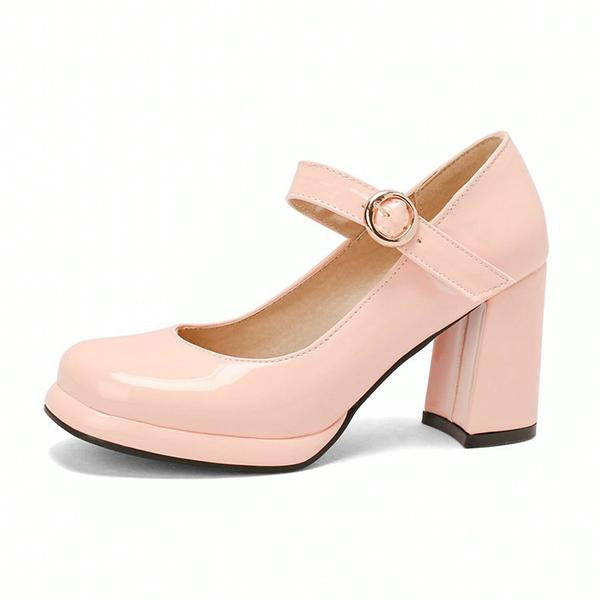 Women's Elegant Round Toe Buckle Chunky Heels 16505544C