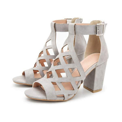Women'S Chunky Heel Hollow Fish Mouth Sandals 84059146C