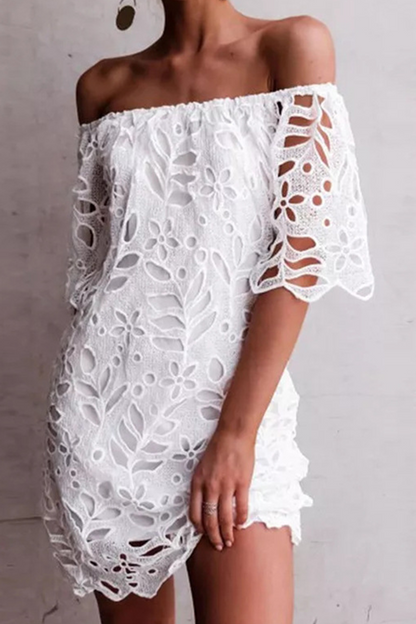 Elegant Solid Lace Hollowed Out Off the Shoulder Dresses