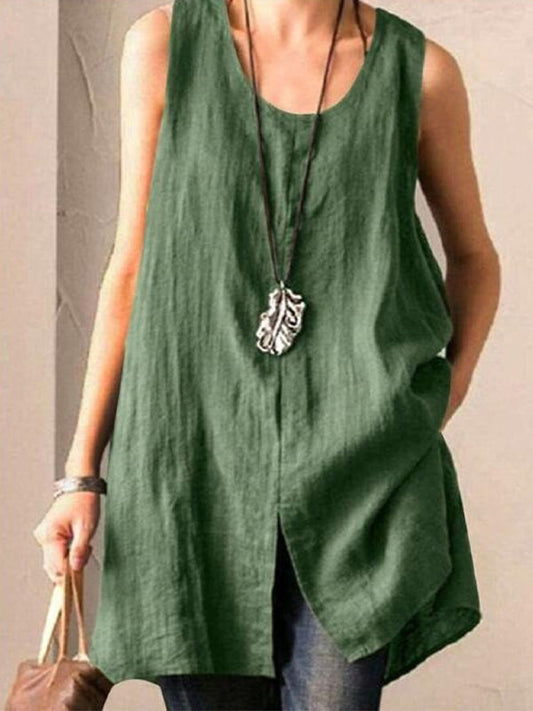 Solid Casual Sleeveless Slit High Low Blouse Tank Top