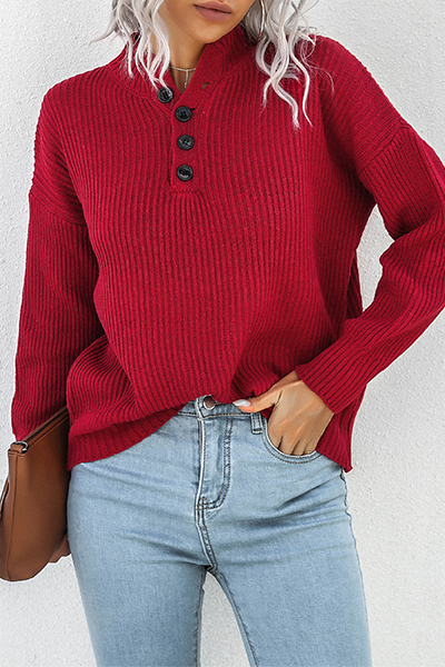 Casual Solid Split Joint Buckle Tops Sweater