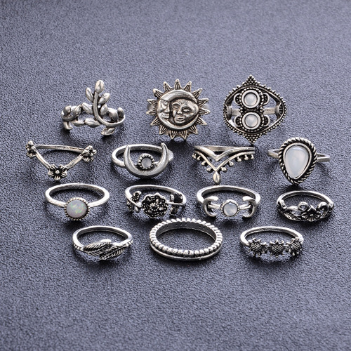Retro Geometry 14PCS Ring Set