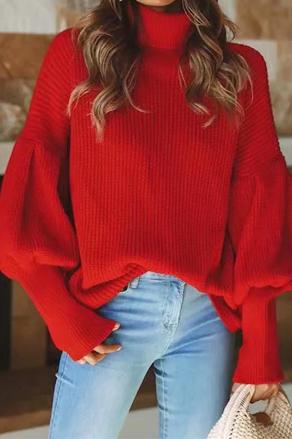 Casual Solid Split Joint Turtleneck Tops Sweater