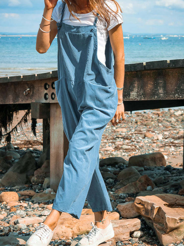 Women's Loose Sleeveless Overalls Straight Jumpsuit