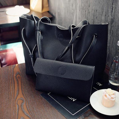 2PCS Large Capacity PU Shoulder Bag with Mini Clutche Purse