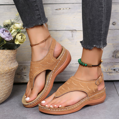 Summer Wedge Sandals for Women - Ankle Buckle Strap