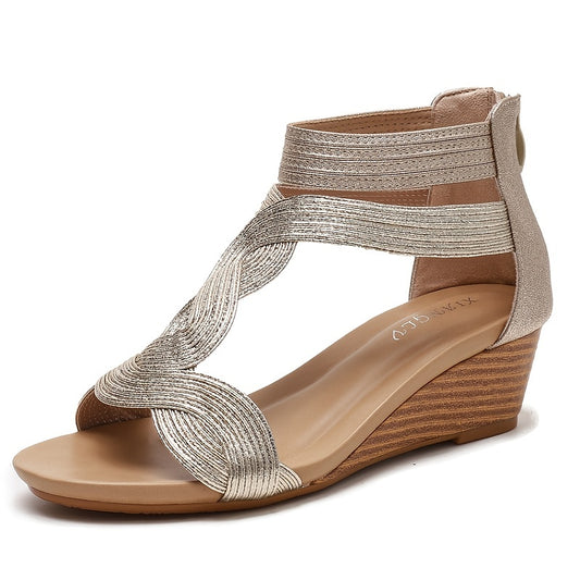 Stylish Open Toe Wedge Sandals for Women - Zip Back Fashion Footwear