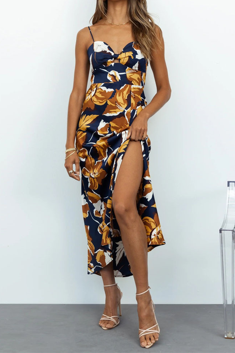 Casual Print Patchwork Spaghetti Strap Straight Dresses