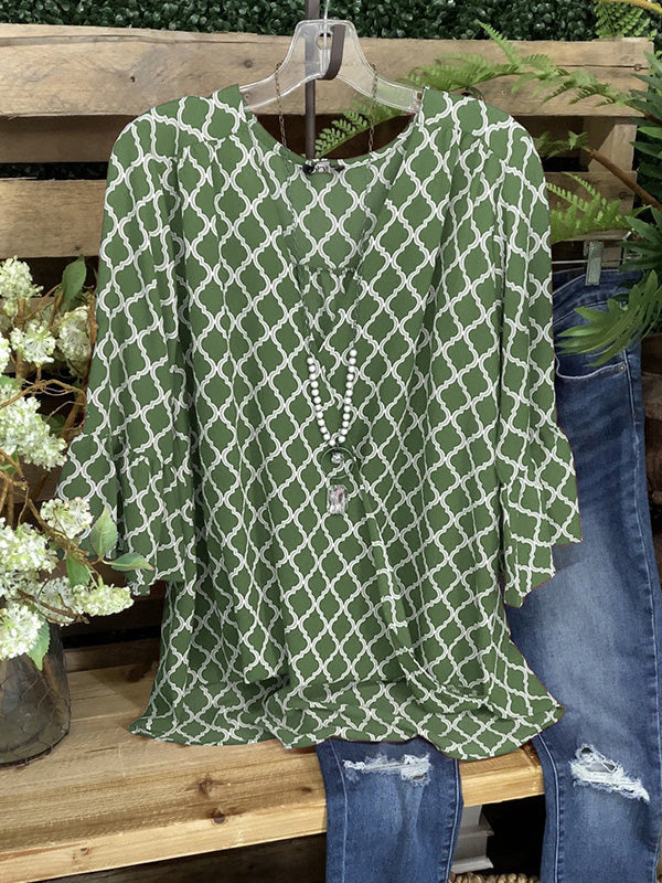 Loose Western Circle Print Long Sleeve Top