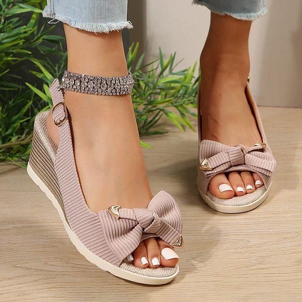 Women's Elegant Bow Flat Wedge Roman Sandals 15673684C