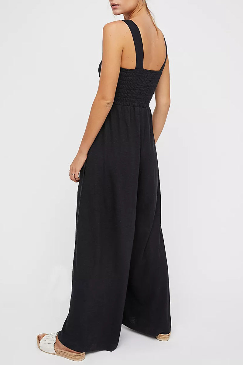 Casual Simplicity Solid Pocket Loose Jumpsuits