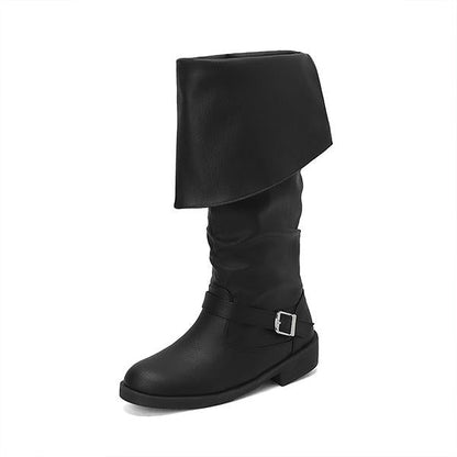 Women's Fashion Buckle Decorated Cuffed Tall Boots 28052298S