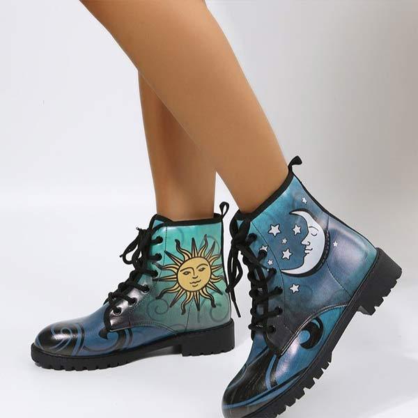 Women's Fashion Utility Print High Top Leather Boots 03786333C