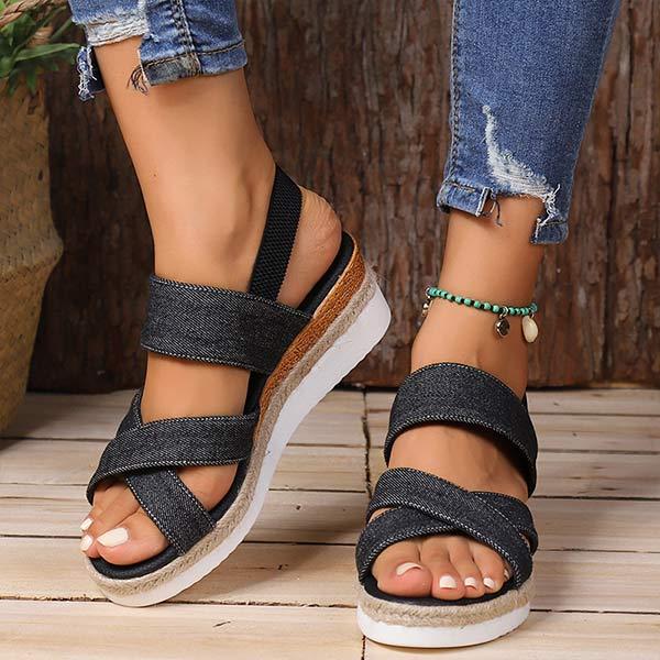 Women's Hemp Rope Fish Mouth Wedge Platform Sandals 76384703C