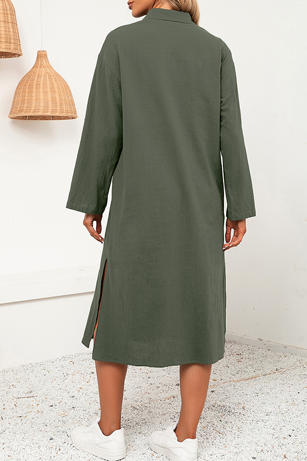 Casual Solid Split Joint Buckle Turndown Collar Shirt Dress Dresses