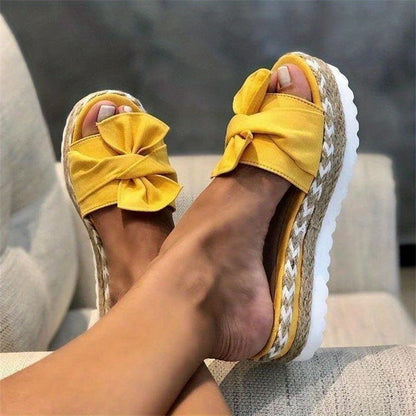 Anti-Skid Women's Platform Espadrilles with Open-Toe Bow Detailing