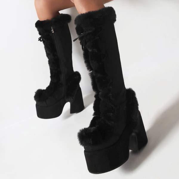 Women's Fur Boots Platform High Heel Gothic Boots 55363358C