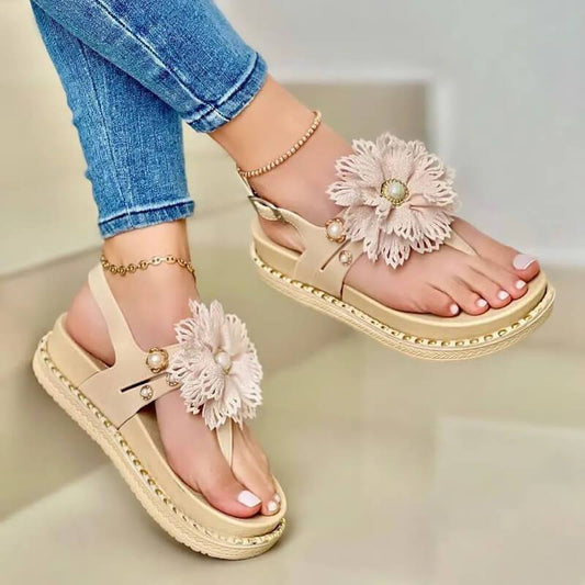 Women;s Fashion Flower Platform Flip Flops Sandals