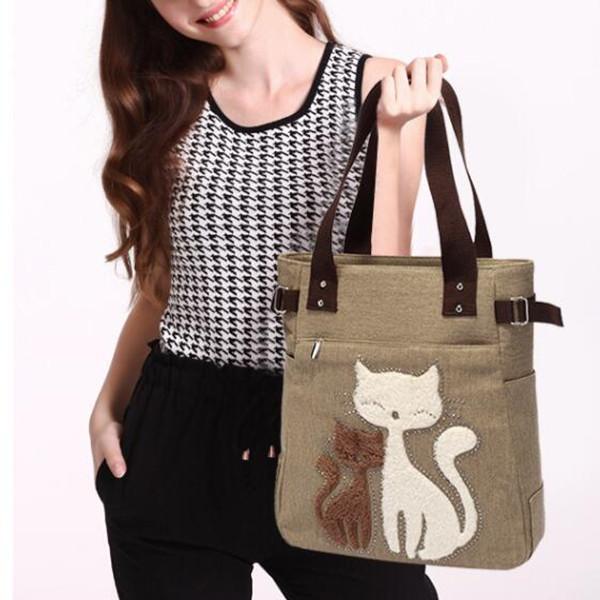 Casual Cute Cat Large Capacity Canvas Handbag Shoulder Bag