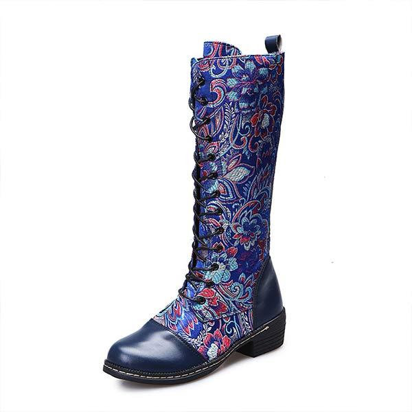 Women'S Ethnic Print Lace Up Side Zip Boots 96837984