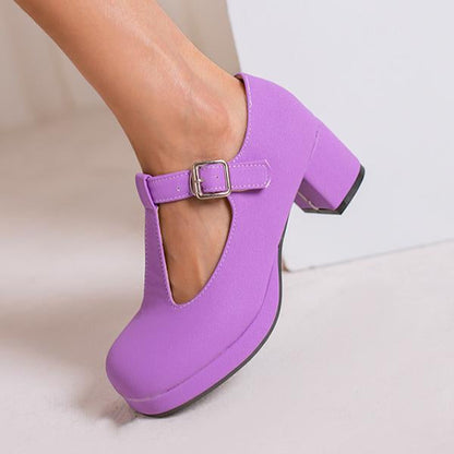 Women's Fashion T-Strap Candy-Colored Chunky Heels 61496076C