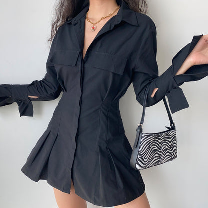 Trumpet Sleeve Button Up Dress