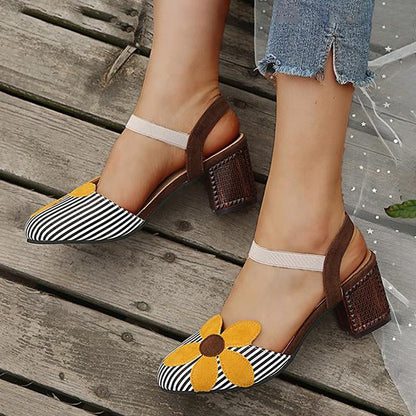 Women's Fashion Flower Chunky Heel Sandals 07694520S