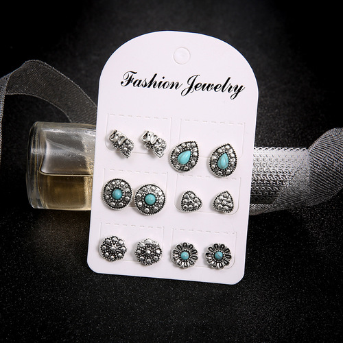 Boho Turquoise Stud Earring Set