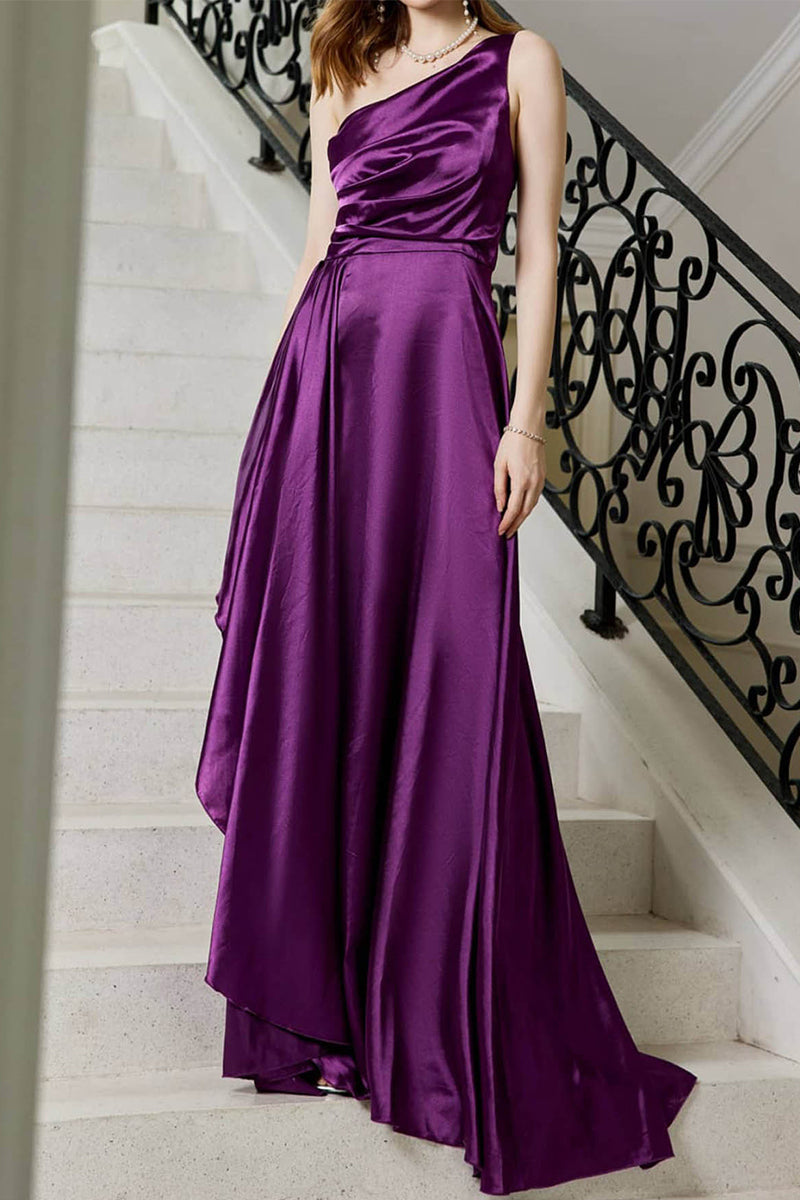 Elegant Solid Slit Oblique Collar Evening Dress Dresses