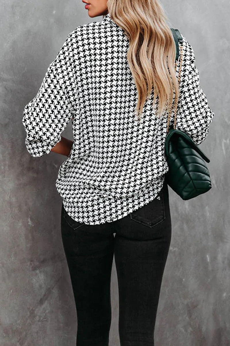 Street Plaid Patchwork Shirt Collar Tops