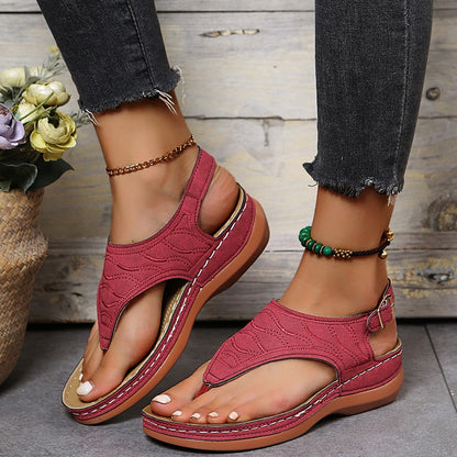 Summer Wedge Sandals for Women - Ankle Buckle Strap