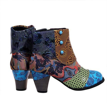 Women'S High Heel Block Heel Print Ankle Boots 98466130