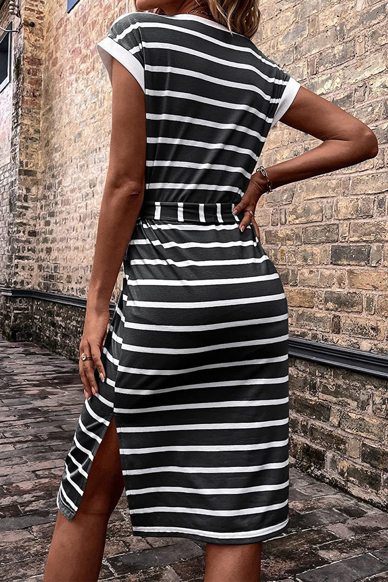 Casual Simplicity Striped Frenulum Printed Dress Dresses