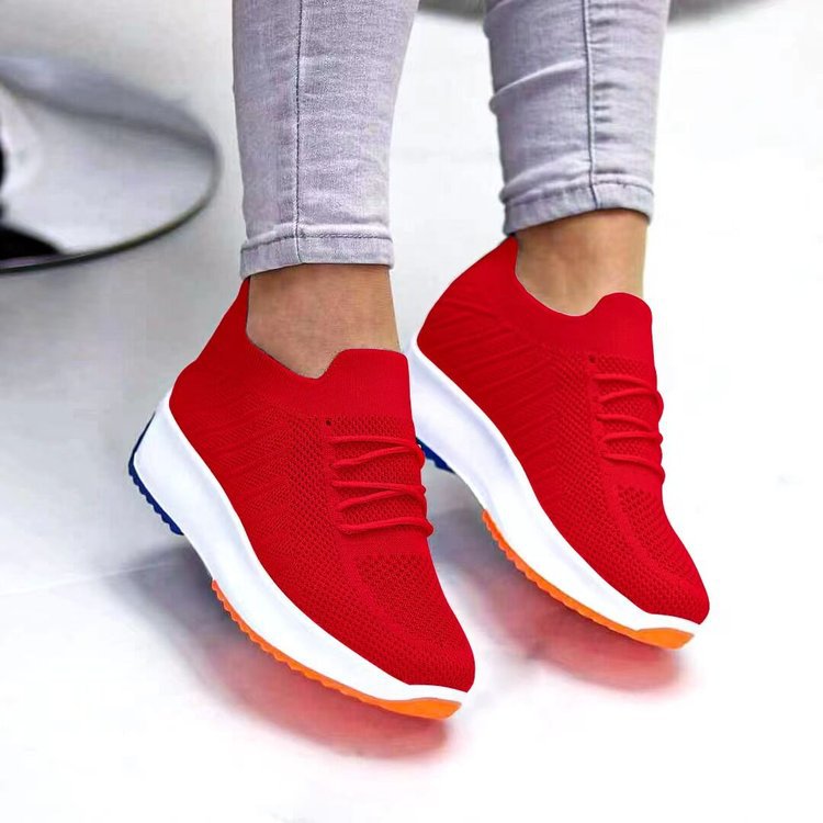 Lace-up Contrast Paneled Knit Slip On Sneakers