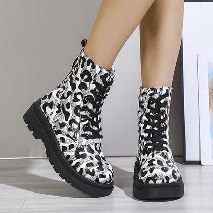 Women's Fashionable Leopard Print Square Heel Martin Boots 15962589S