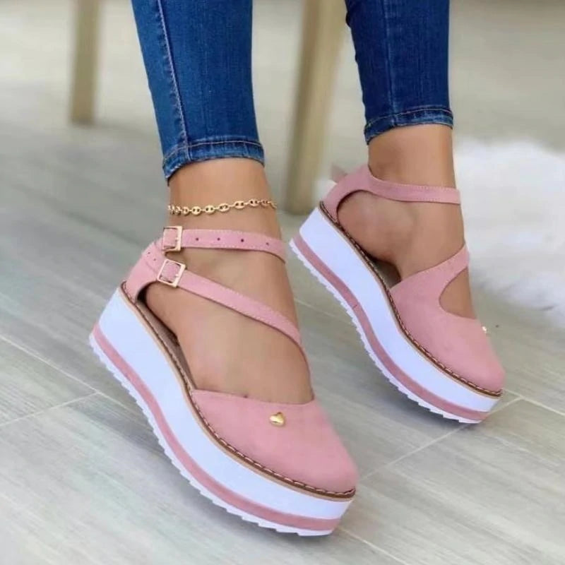 Women's Casual Daily Adjusting Buckle Hollow-out Platform Heel Sandals