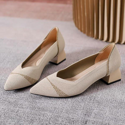 Women's Flying Woven Chunky Heel Pointed Shoes 73427463S
